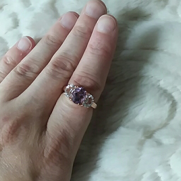 Amnethist Rose Gold Sterling Silver Ring - Picture 2 of 6